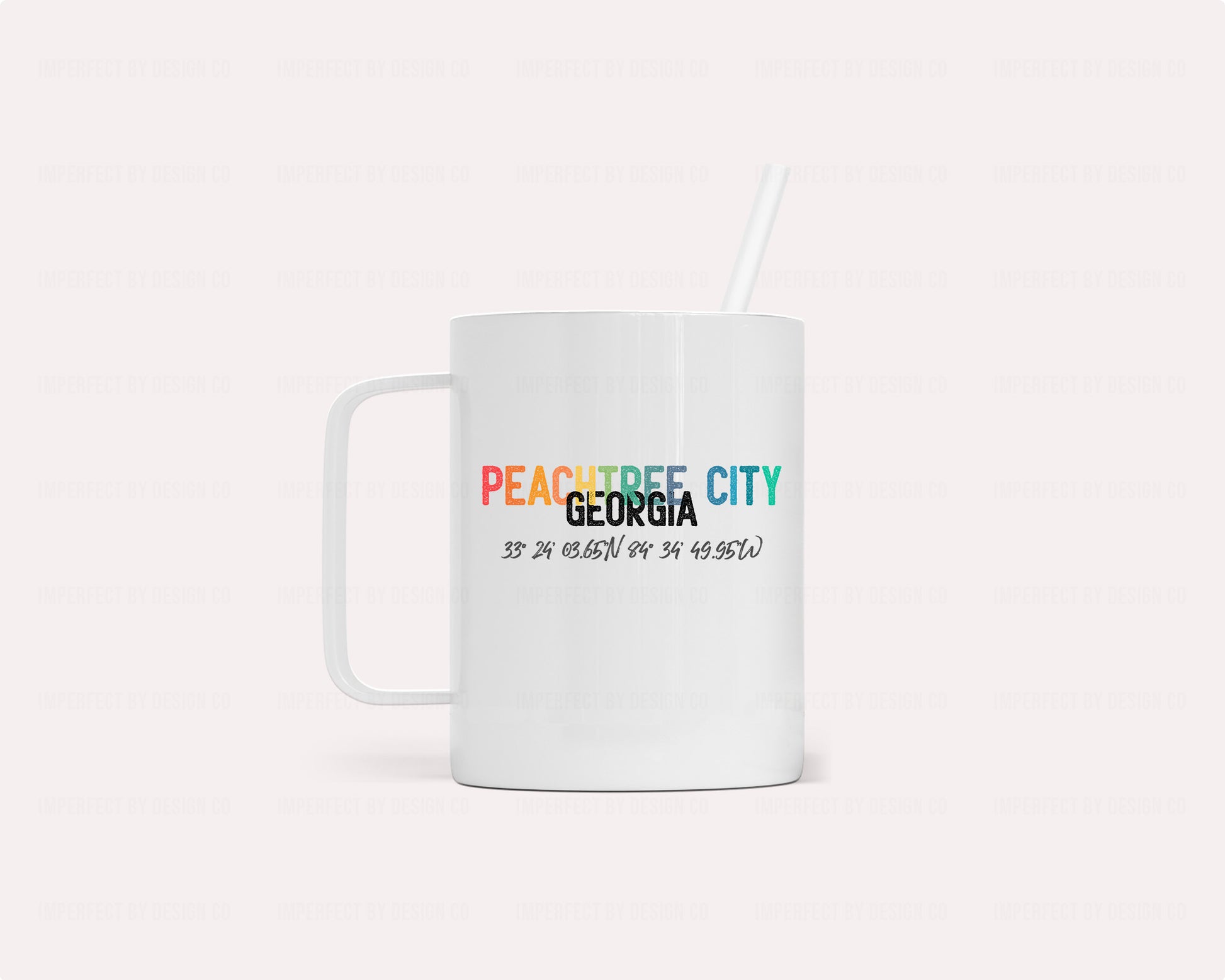 12oz what camper mug stainless steel rainbow Peachtree City with reusable straw | imperfect by design co