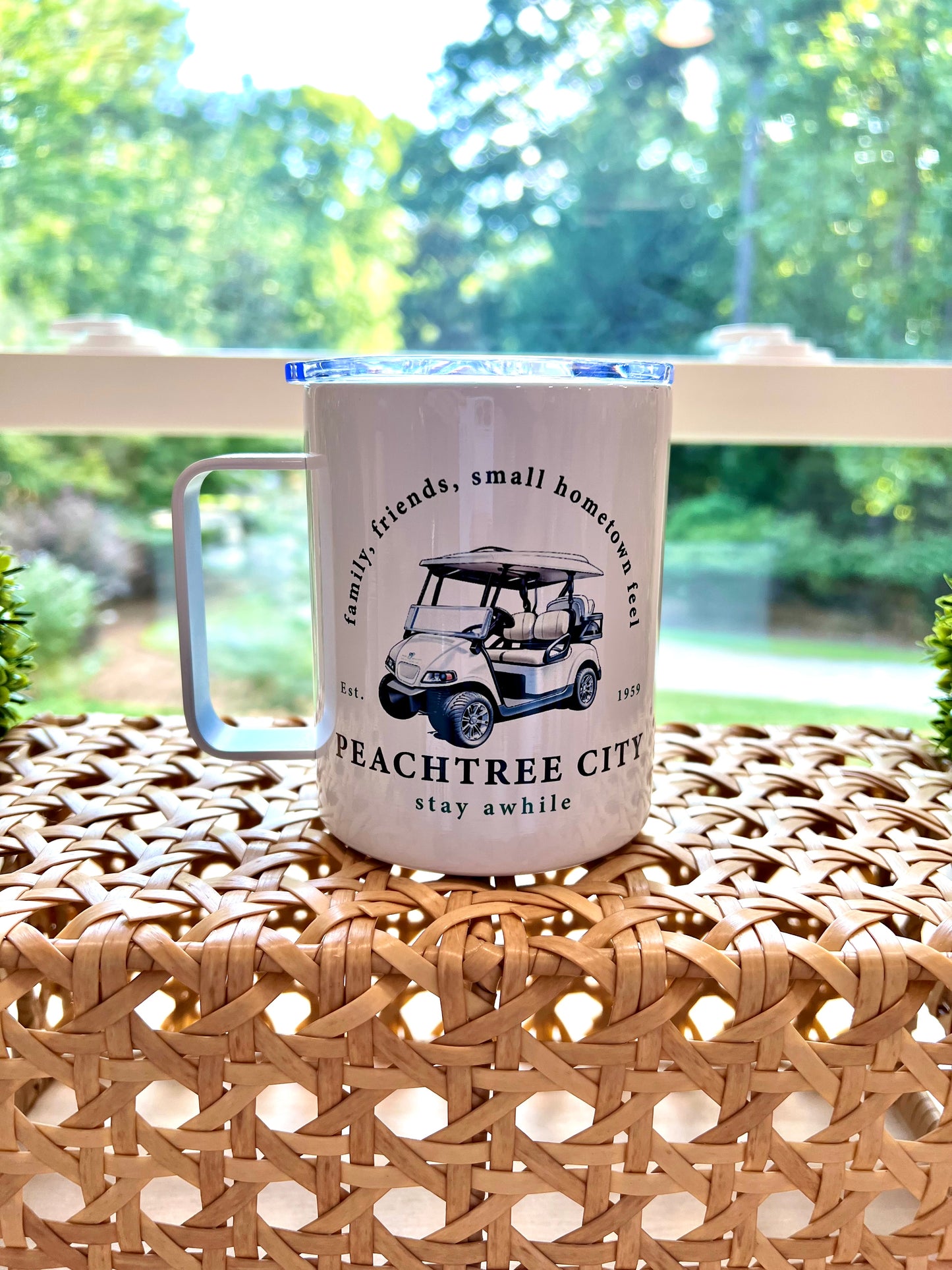Peachtree City 'Stay Awhile' Golf Cart Camper Mug