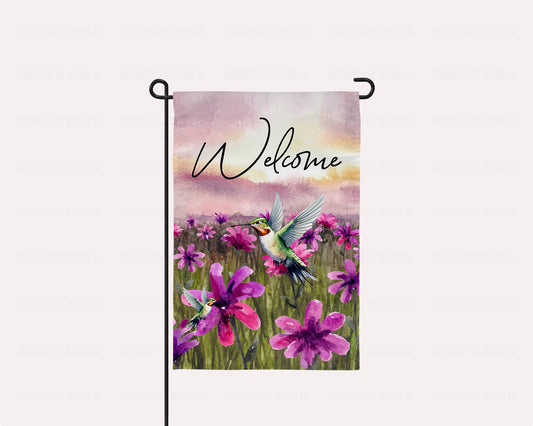 Garden Flag With Beautiful Hummingbird, Welcome
