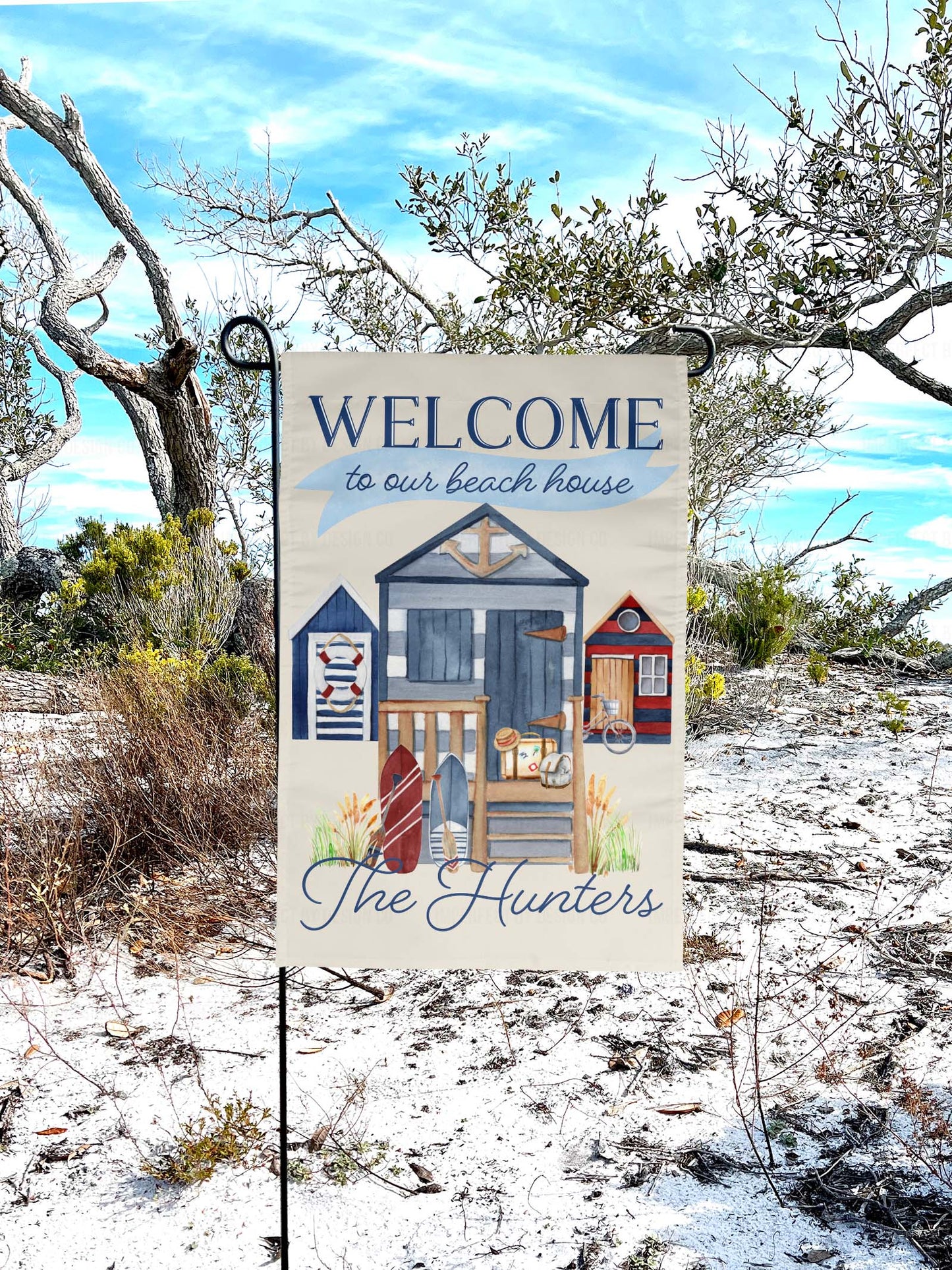 Welcome to our beach house Custom last name beach house flag with seaside cottages | imperfect by design co