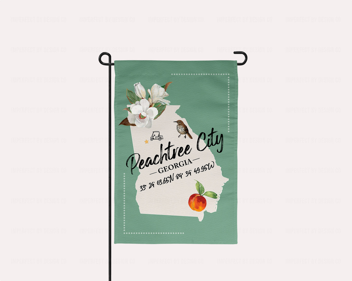 Georgia Garden Flag with State Outline, State Bird, and State Flower