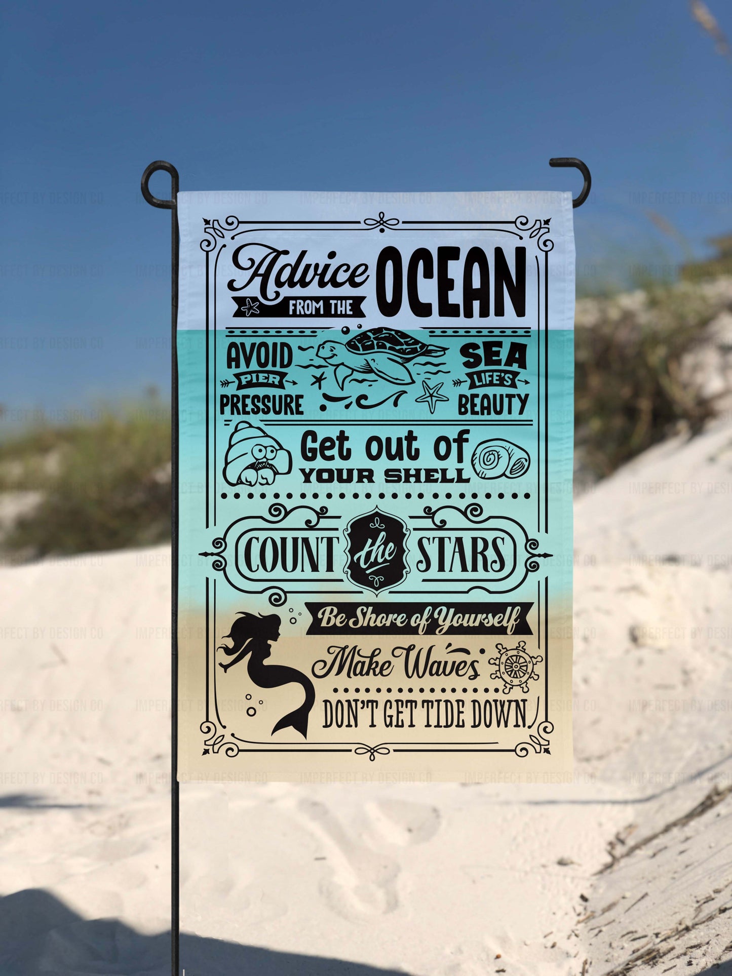 Seaside garden flag with durable, fade-resistant material and ocean-themed graphics | imperfect by design co