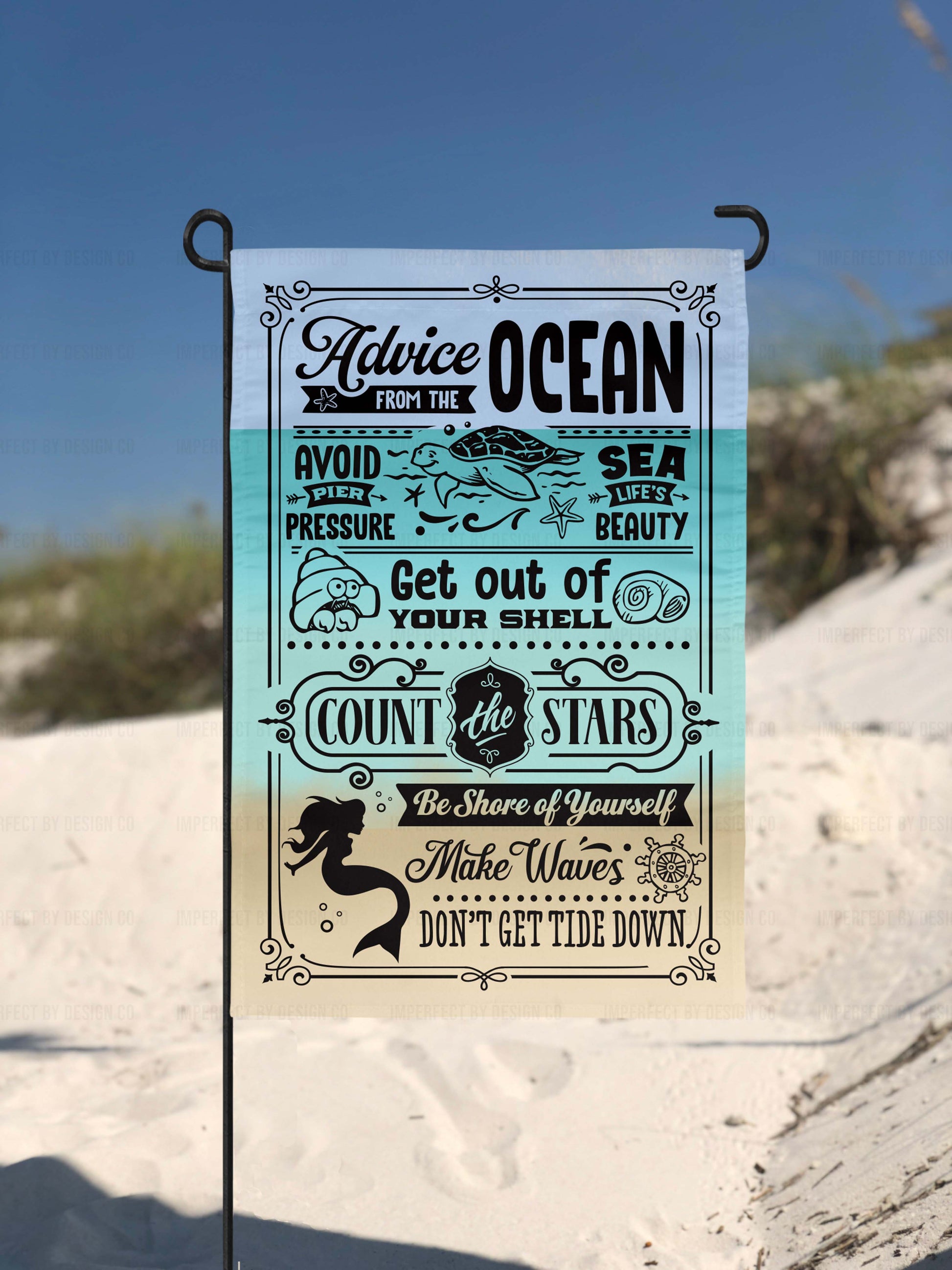 Seaside garden flag with durable, fade-resistant material and ocean-themed graphics | imperfect by design co