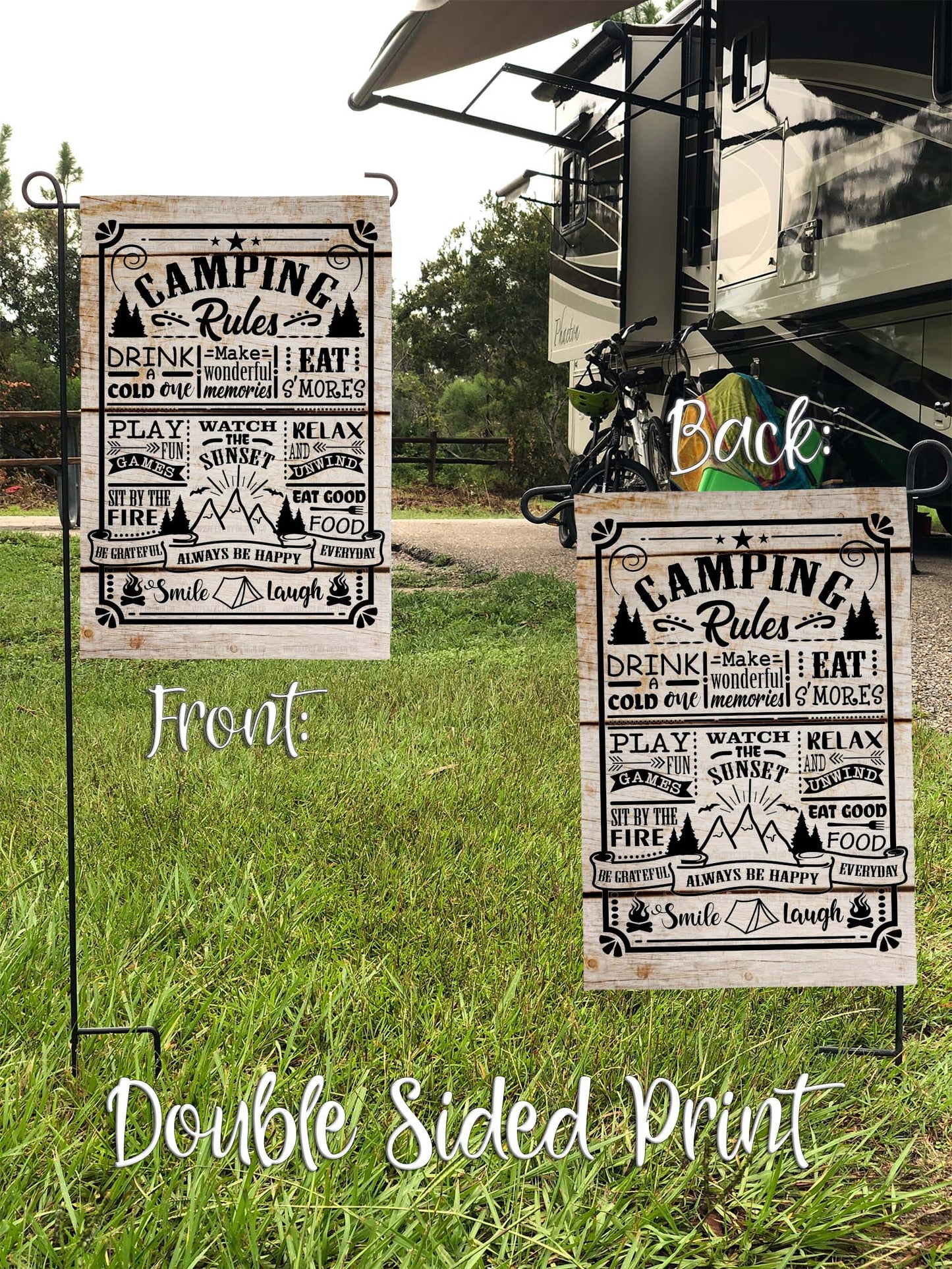 High Quality double side print Weathered wood look background garden flag perfect for outdoor decor and camping site | imperfect by design co