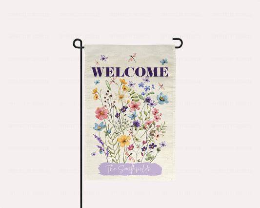 Personalized Garden Flag With Wildflowers, WELCOME