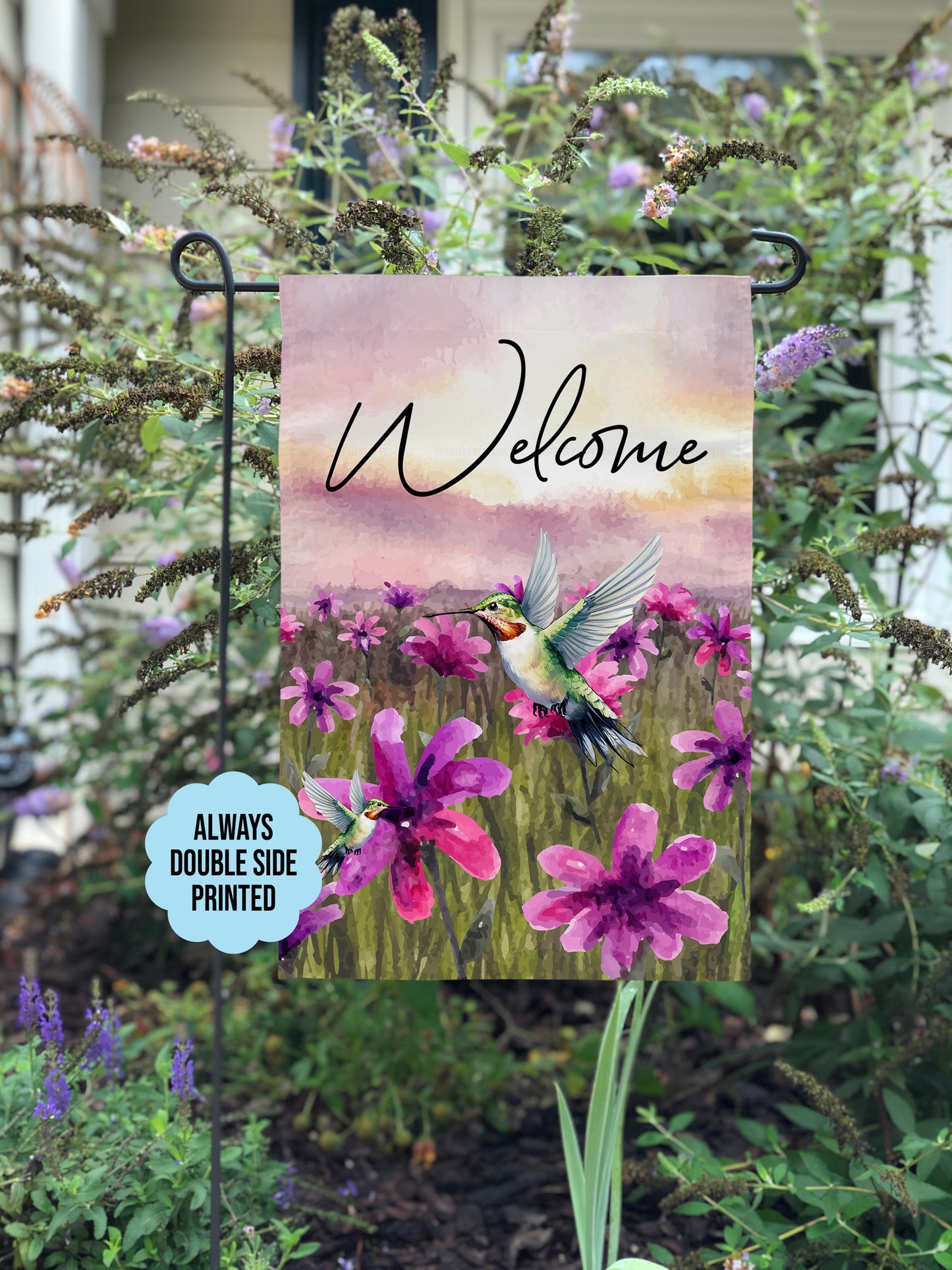 Garden Flag With Beautiful Hummingbird, Welcome