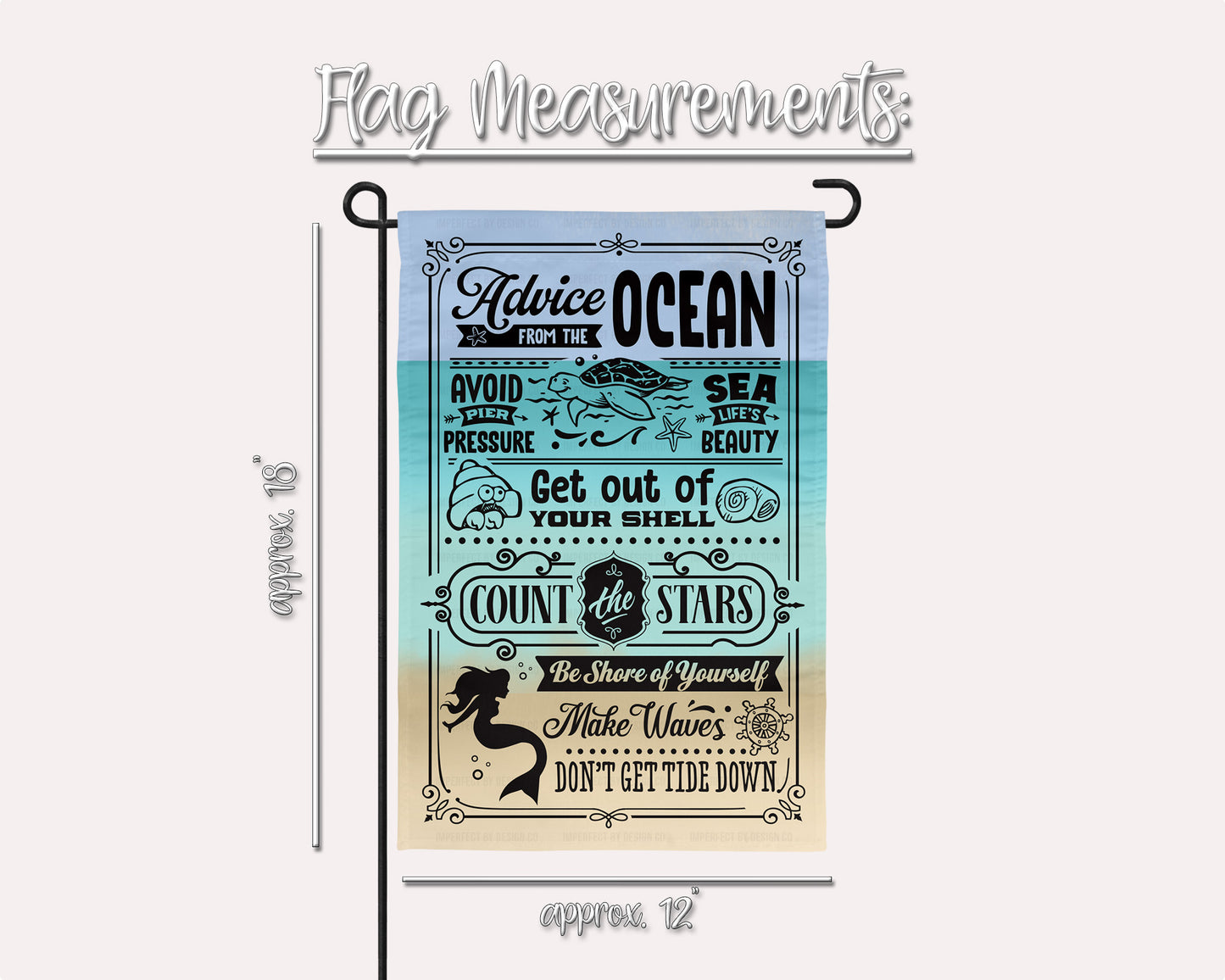 12x18 inch garden flag with 'Advice from the Ocean' message and charming seaside graphics | imperfect by design co