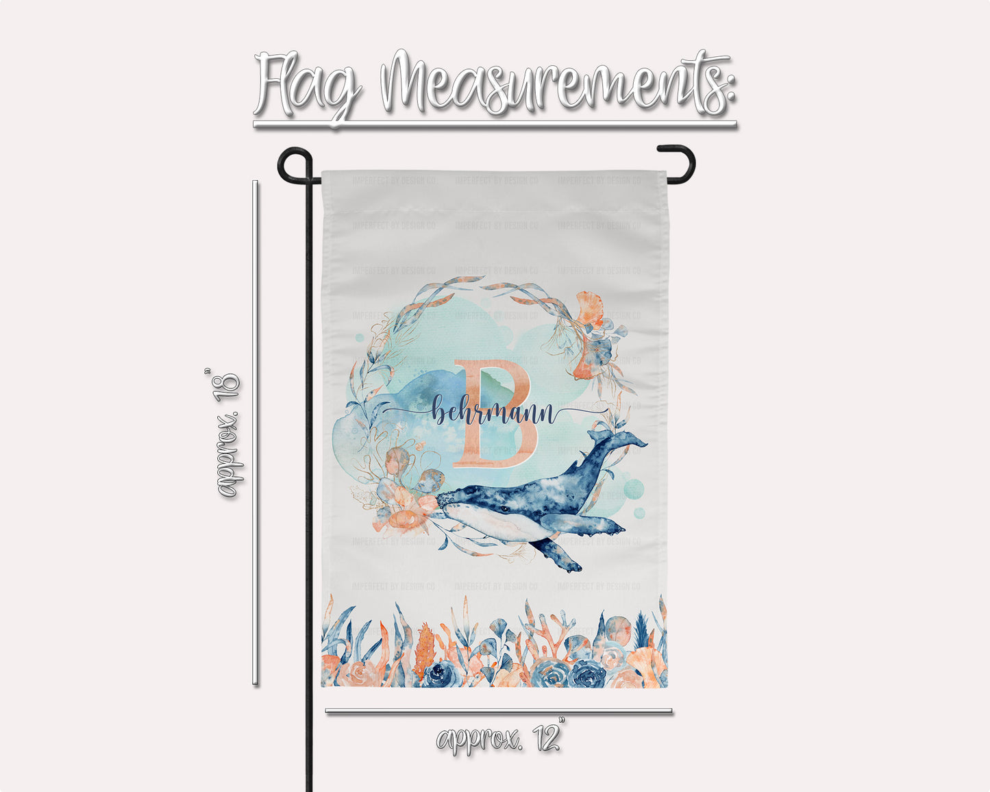 Vibrant watercolor style coral reef and humpback whale graphic garden flag 12x18 | imperfect by design co