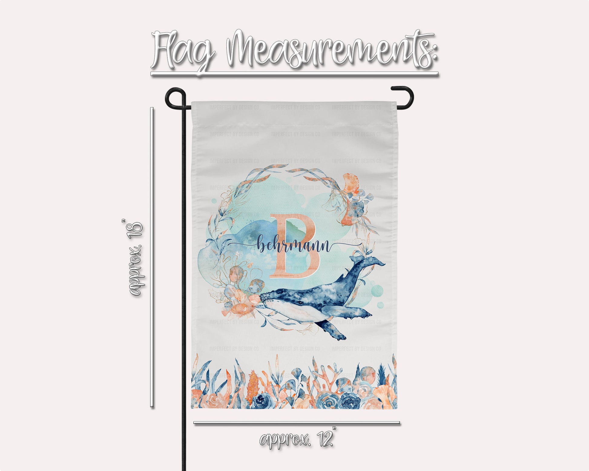 Vibrant watercolor style coral reef and humpback whale graphic garden flag 12x18 | imperfect by design co
