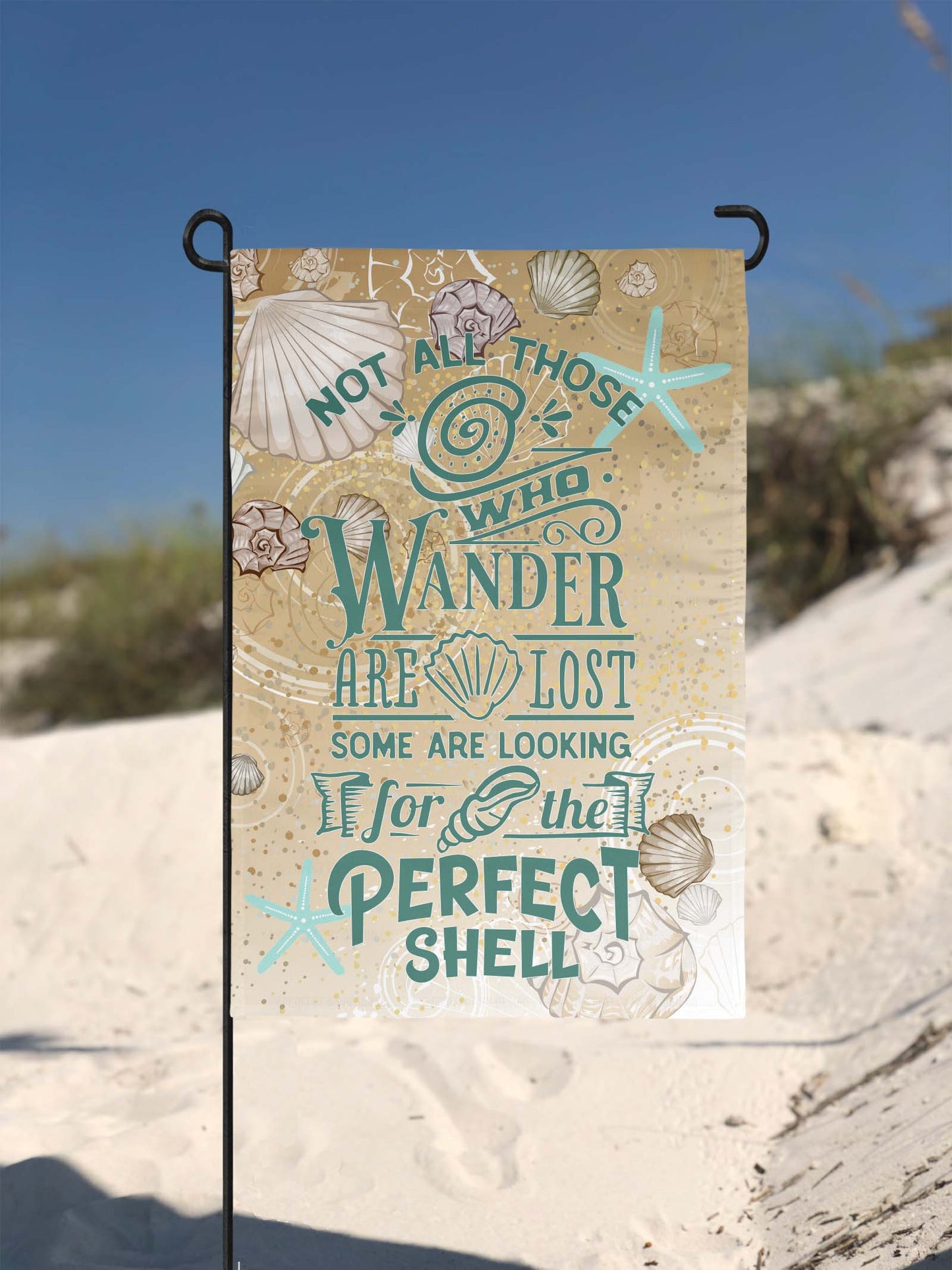 Fade-resistant coastal vibe garden flag that will last for many beachy seasons | imperfect by design co