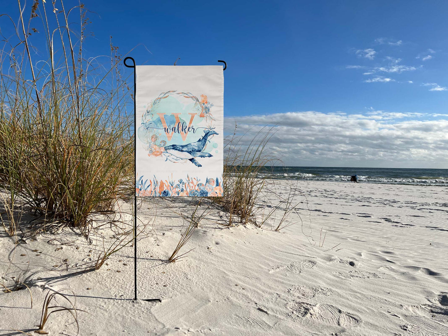 Double-sided 12x18 garden flag with ocean and whale watercolor design | imperfect by design co