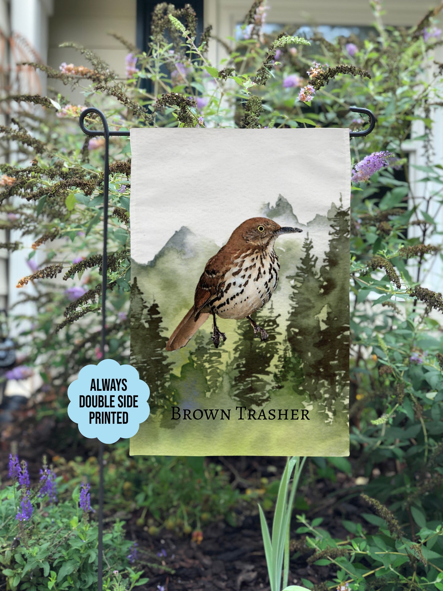 Georgia State Bird Garden Flag Forest Scene, Brown Thrasher