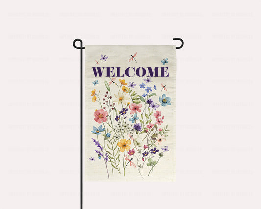 Garden Flag With Wildflowers, WELCOME