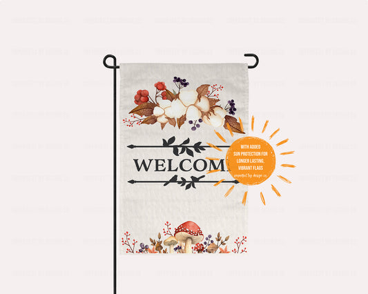 "Welcome" Autumn Mushrooms & Foliage - Garden Flag