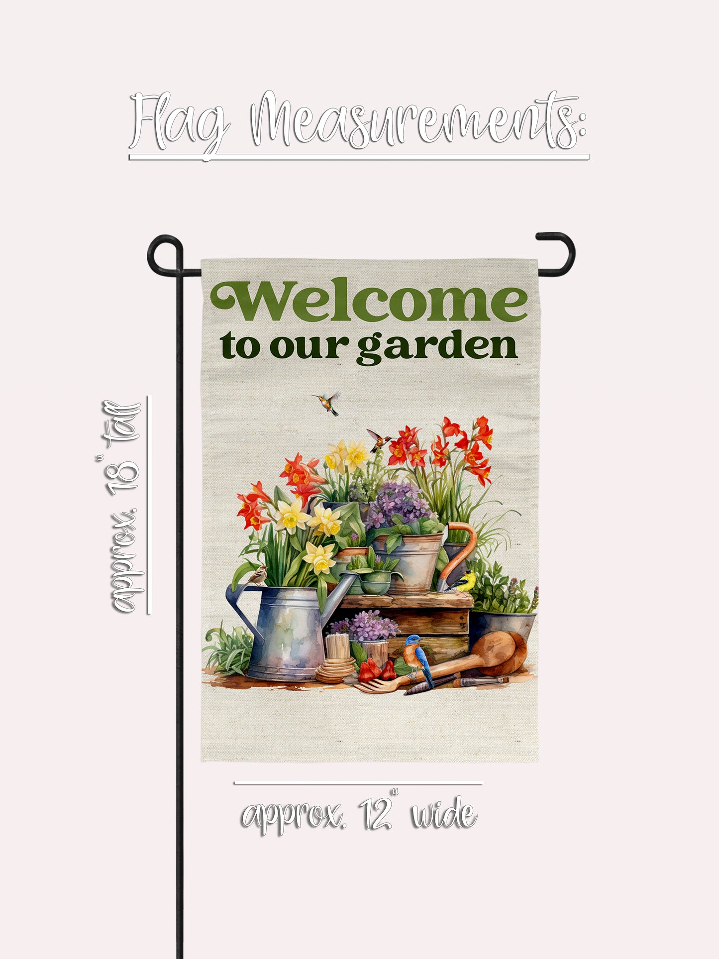 "Welcome To Our Garden" Flowers and Birds - Garden Flag