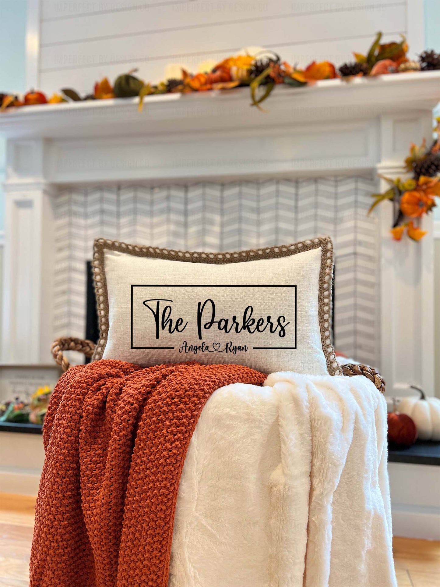 Personalized family name pillow cover with elegant script font | imperfect by design co