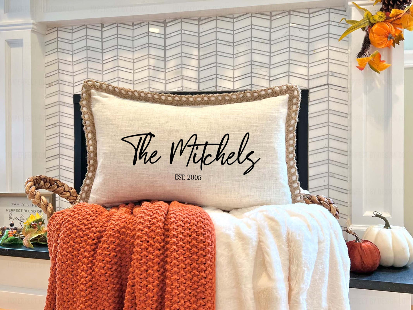 Personalized poly linen pillow cover with jute trim - Wedding or anniversary gift | imperfect by design co