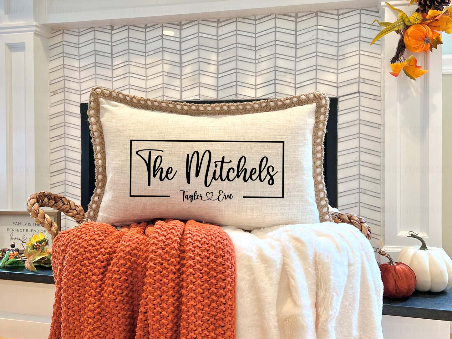 Customized wedding/anniversary pillow cover with names and heart design | imperfect by design co