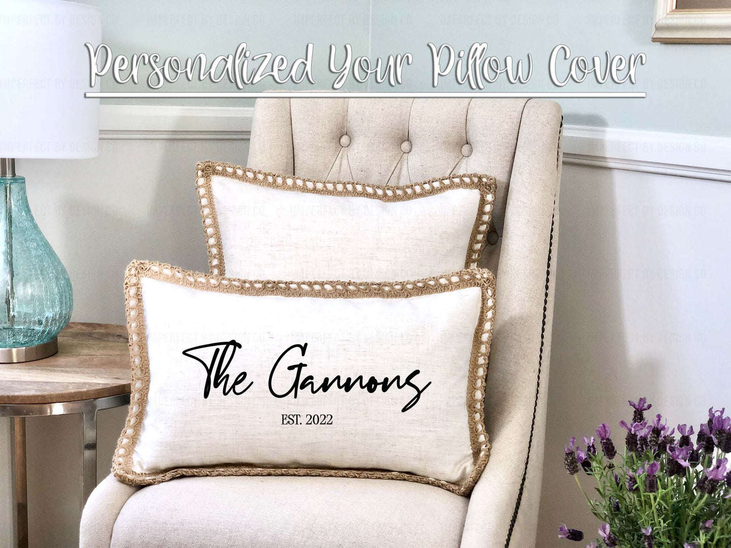 Elegant script font personalized pillow cover - Add a touch of sentimental charm | imperfect by design co