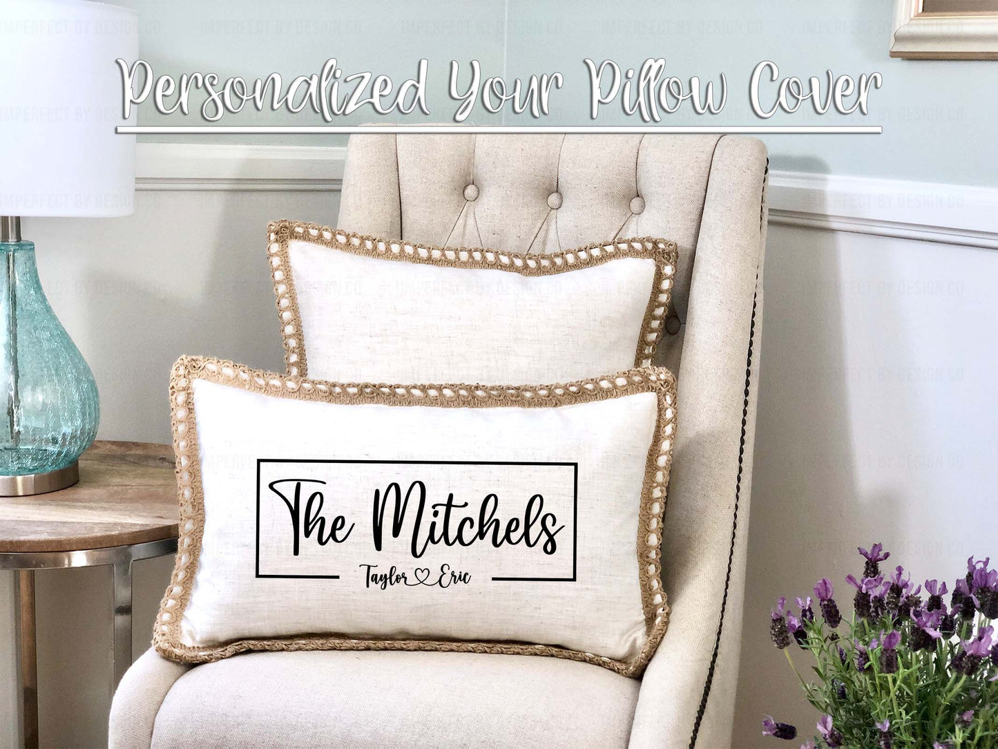 Decorative poly linen pillow cover with jute trim - personalized gift | imperfect by design co