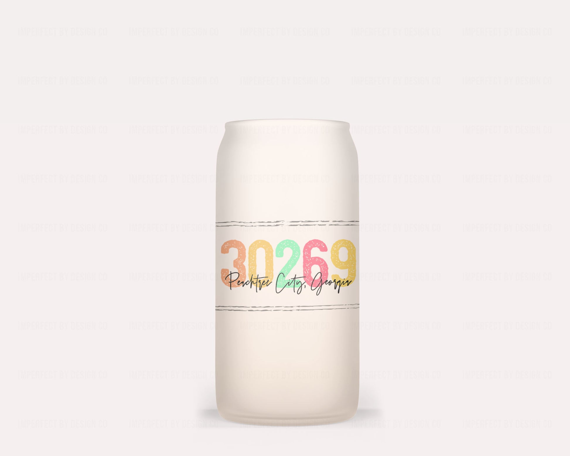 16oz  BPA-free glass tumbler with charming Peachtree City Georgia Zipcode graphic and color-changing magic | imperfect by design co