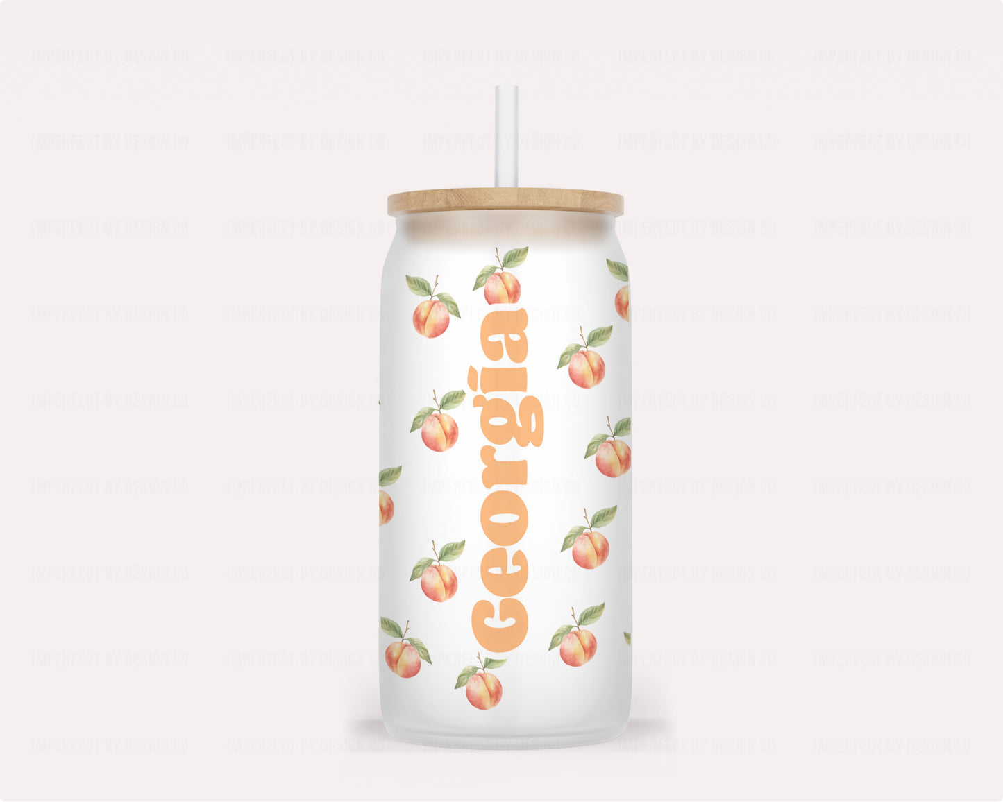 16oz Frosted Glass Tumbler - Peach Pattern & Georgia Wrap Design