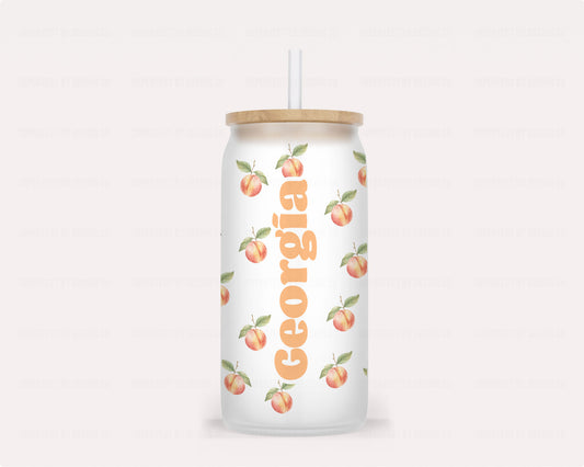 16oz Frosted Glass Tumbler - Peach Pattern & Georgia Wrap Design