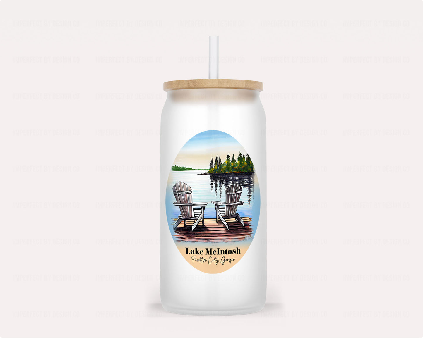 Hometown Pride frosted glass jar tumbler with lake view and personalized city and state | imperfect by design co