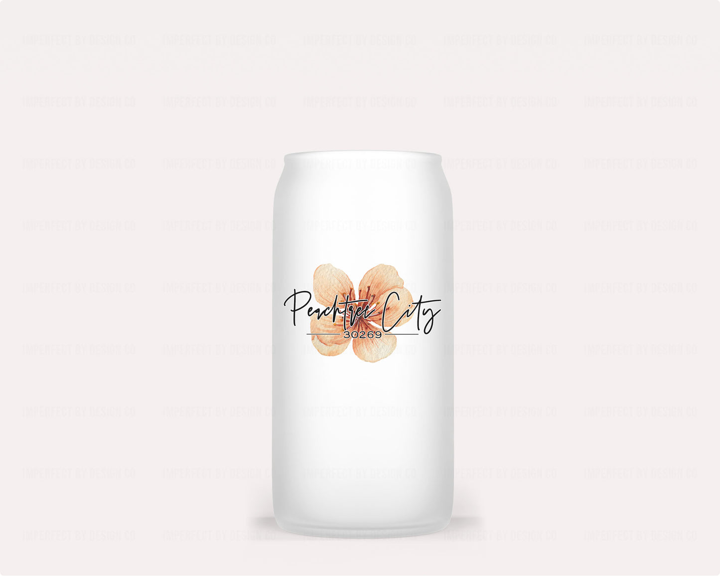 16oz Beautiful glass tumbler featuring a unique and charming peach graphic with frosted finish | imperfect by design co
