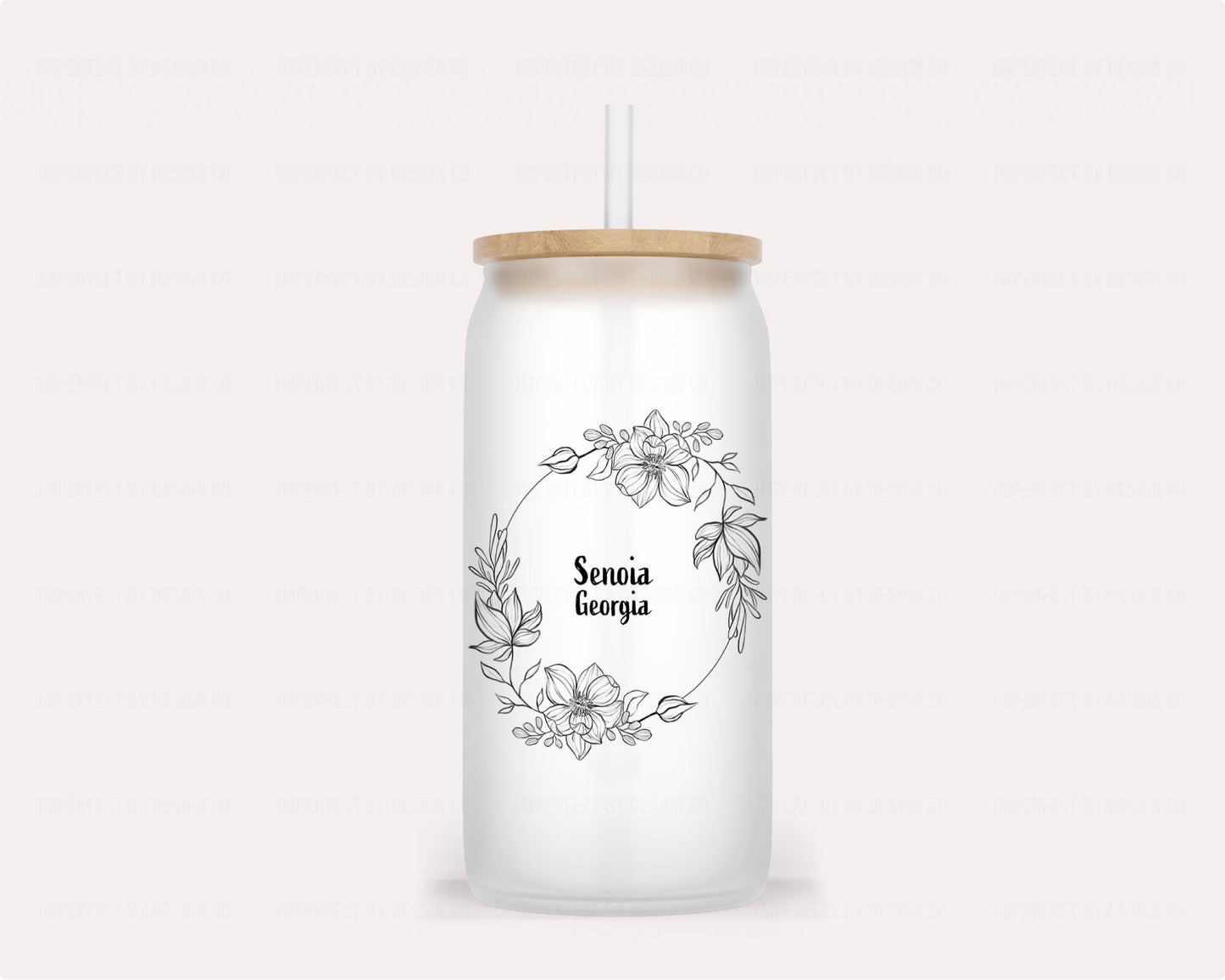 Personalized Frosted Glass Tumbler – Elegant Floral Motif with Your Chosen City and State
