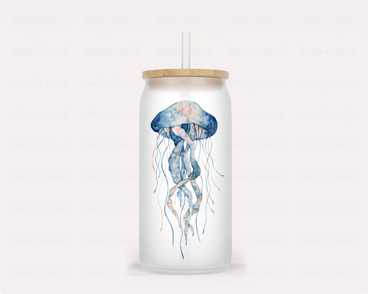 Watercolor jellyfish and coral design tumbler with bamboo lid and reusable straw | imperfect by design co