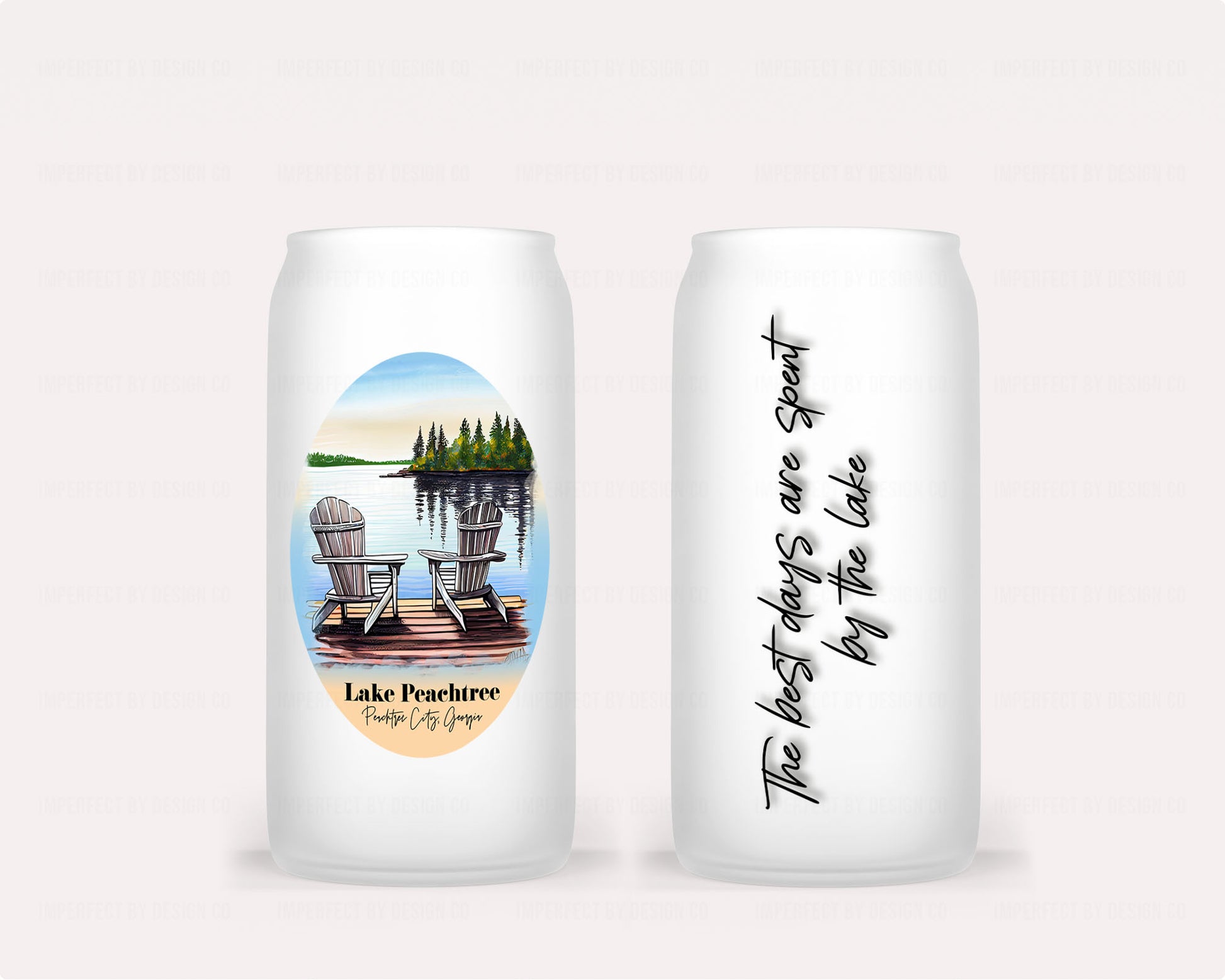 Customizable tumbler capturing the beauty of lakeside moments and personalized details | imperfect by design co