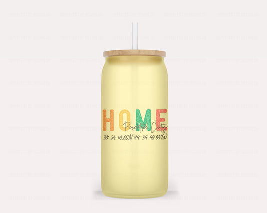 Peachtree City Color Changing Yellow Frosted Glass Tumbler "HOME"