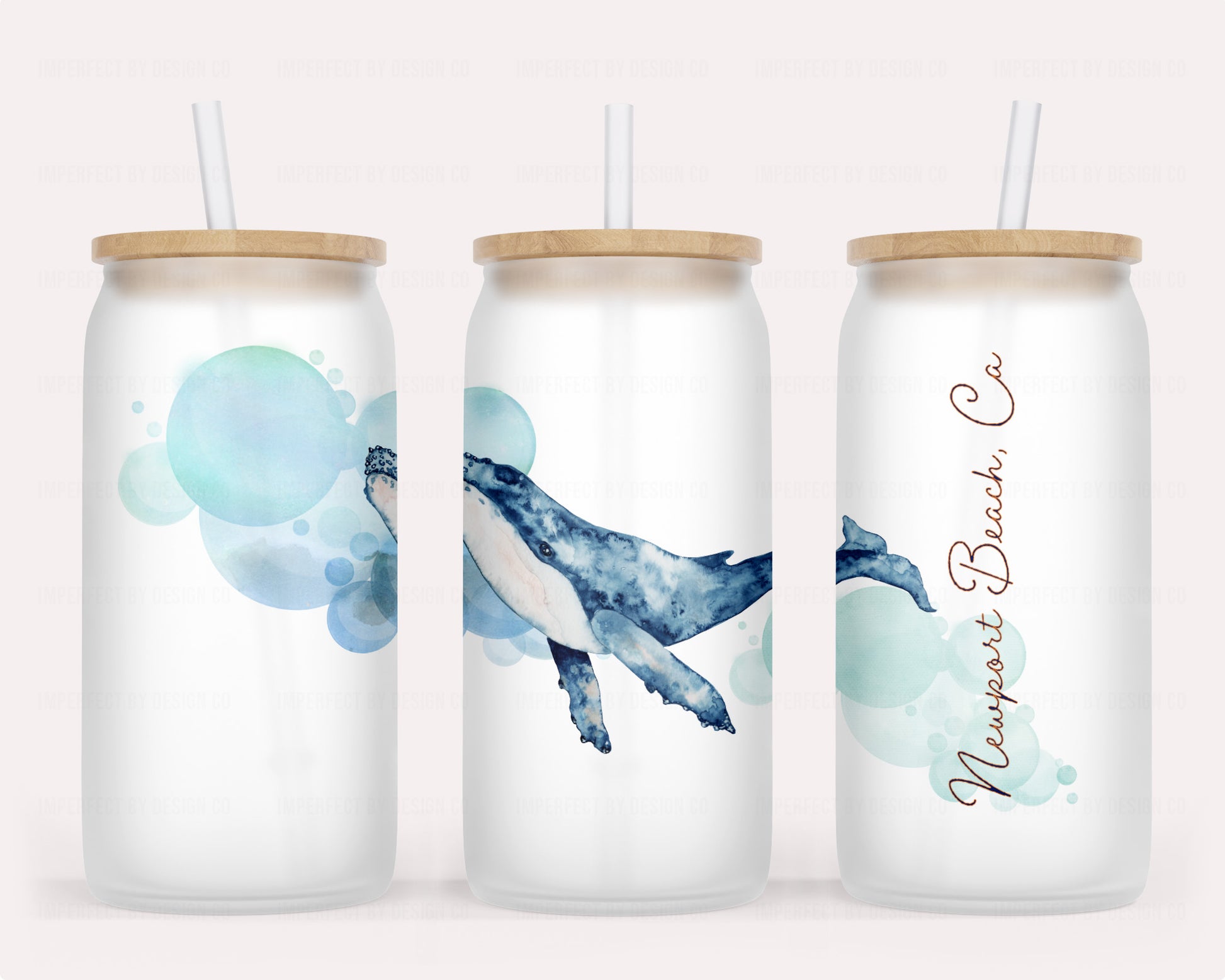 Beautifully crafted glass tumbler with a playful humpback whale design, ideal for ocean lovers | imperfect by design co