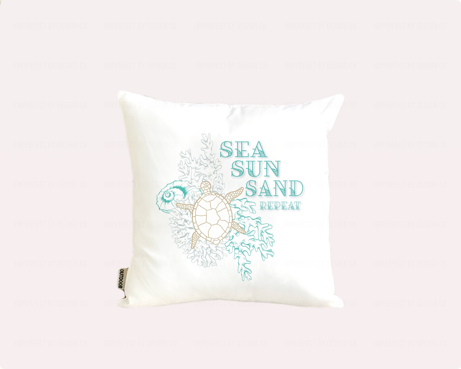 16x16 inch Outdoor pillow cover with loggerhead sea turtle and coral motif | imperfect by design co