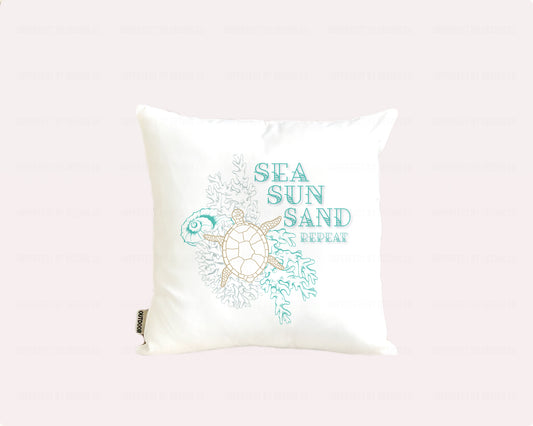 16x16 inch Outdoor pillow cover with loggerhead sea turtle and coral motif | imperfect by design co