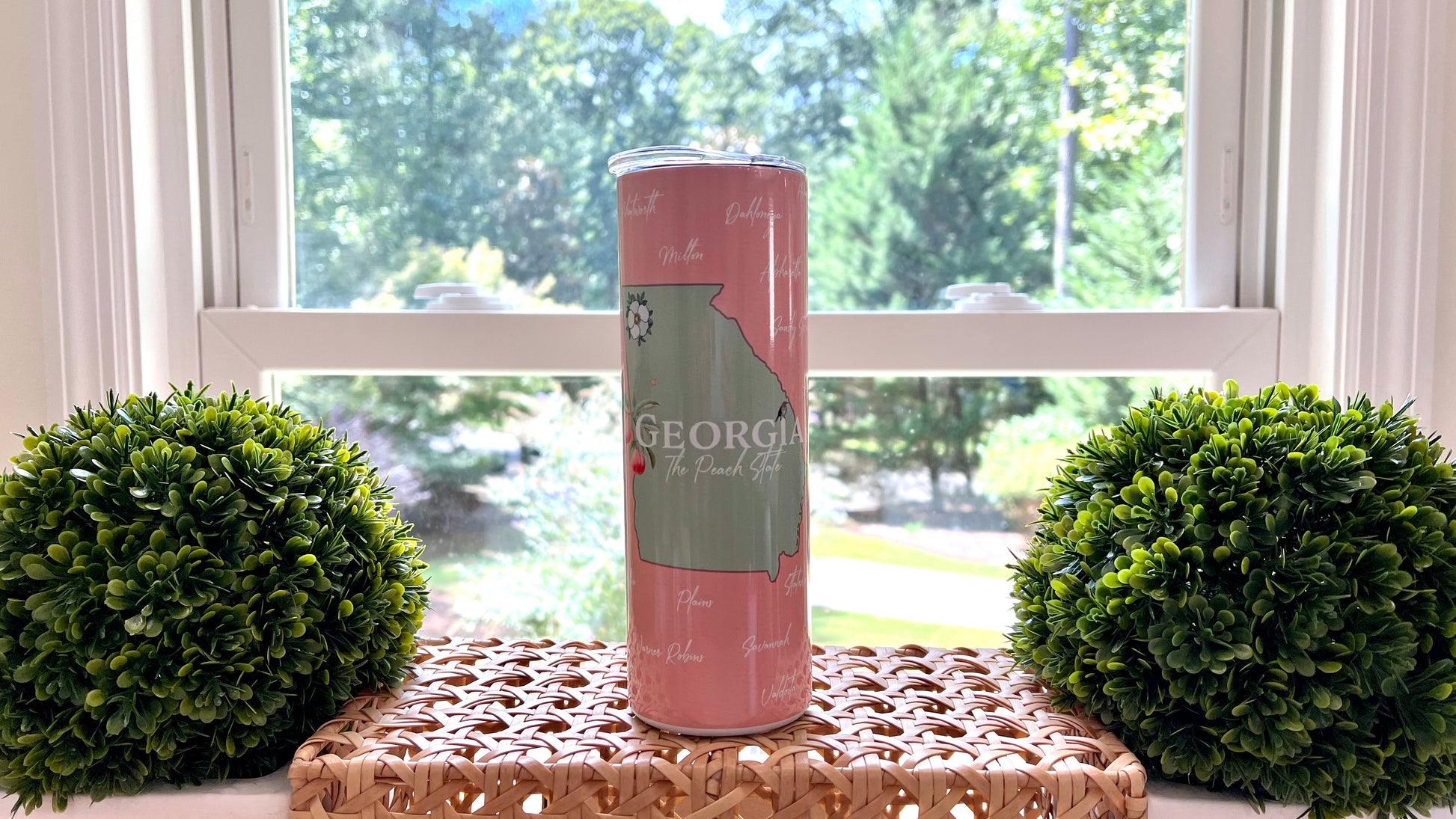 20oz Skinny Tumbler 'Georgia The Peach State' with clear slider lid
