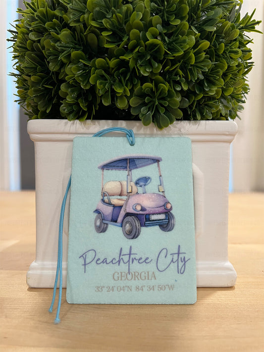 Purple Golf Cart, Peachtree City Georgia, Coordinates - Air Freshener