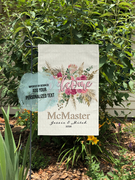 Personalized Floral 'Welcome' Garden Flag - Boho Chic Wedding Decor