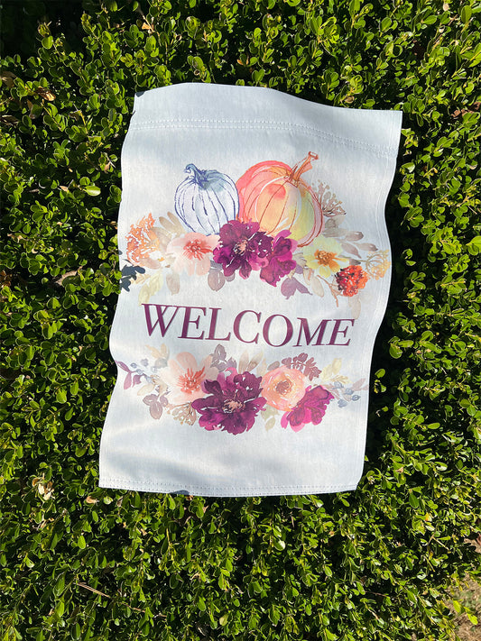 Welcome - Pumpkins & Fall Flowers - Garden Flag