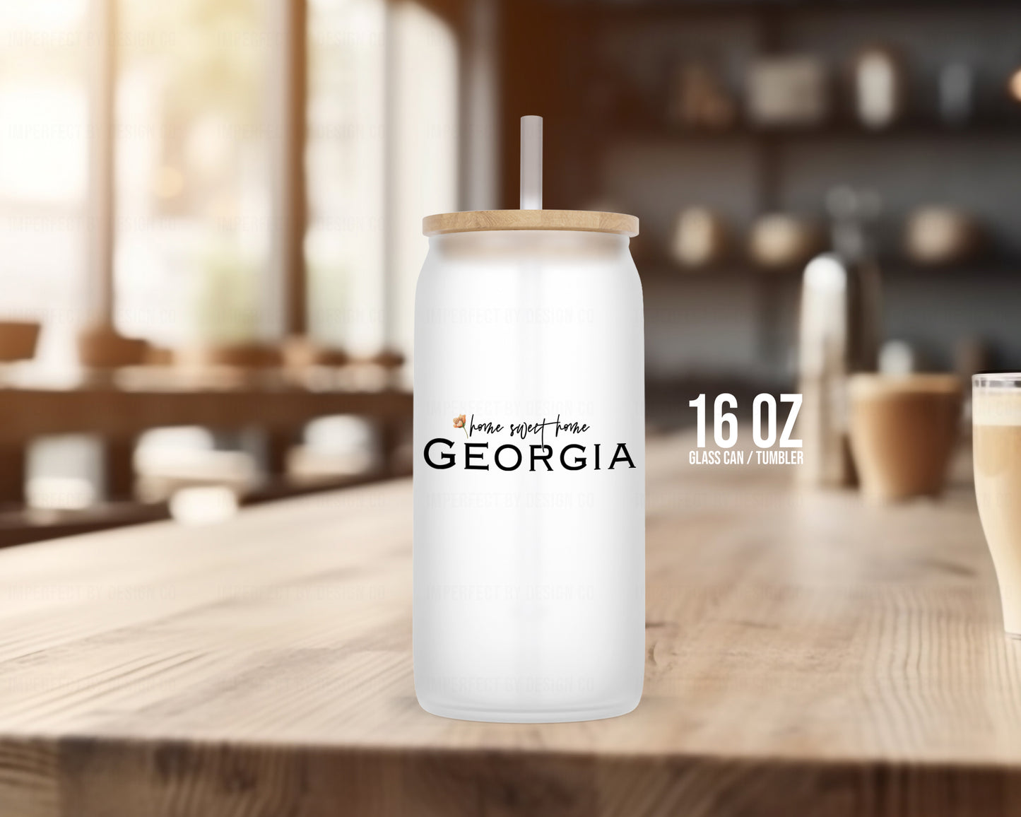 Home Sweet Home Georgia, Peach Blossom Design - Frosted Glass Tumbler