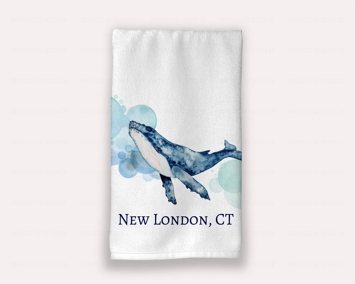 Micro velour and terry cloth white guest hand towel with humpback whale, personalized | imperfect by design co