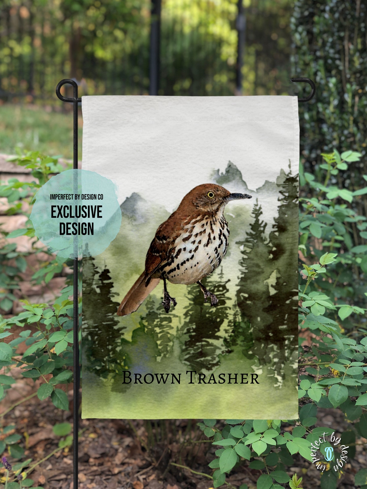 Georgia State Bird Garden Flag Forest Scene, Brown Thrasher