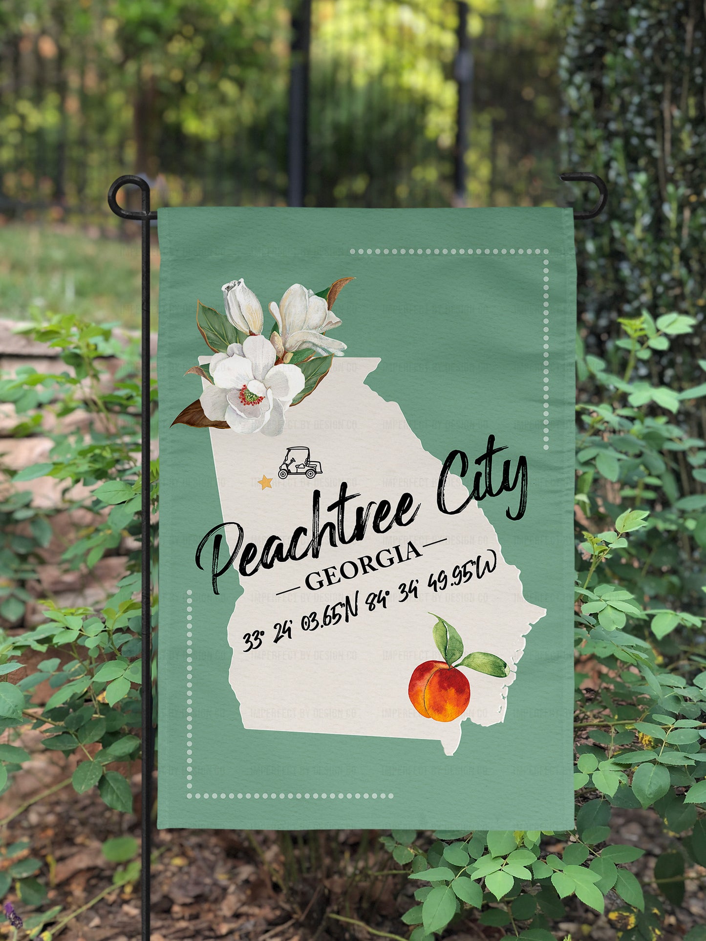 High-quality 12x18 inch garden flag featuring personalized latitude/longitude coordinates | imperfect by design co