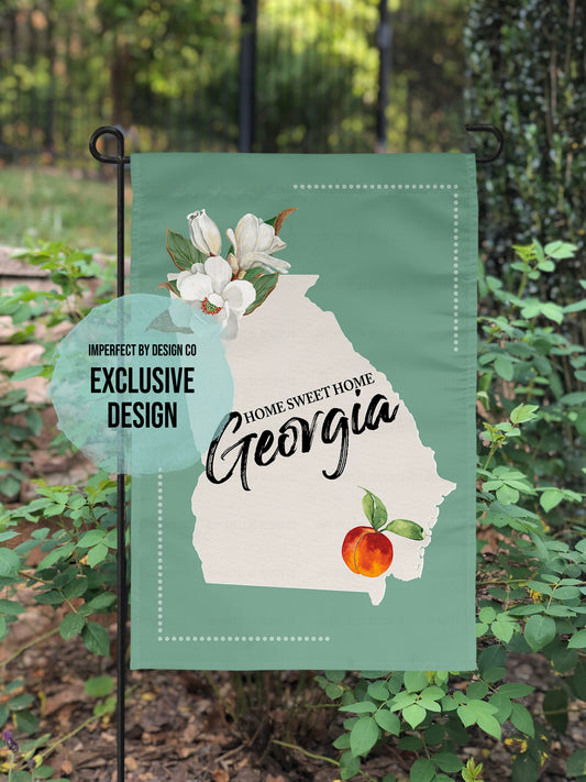 Georgia with State Outline, State Bird and State Flower - Garden Flag