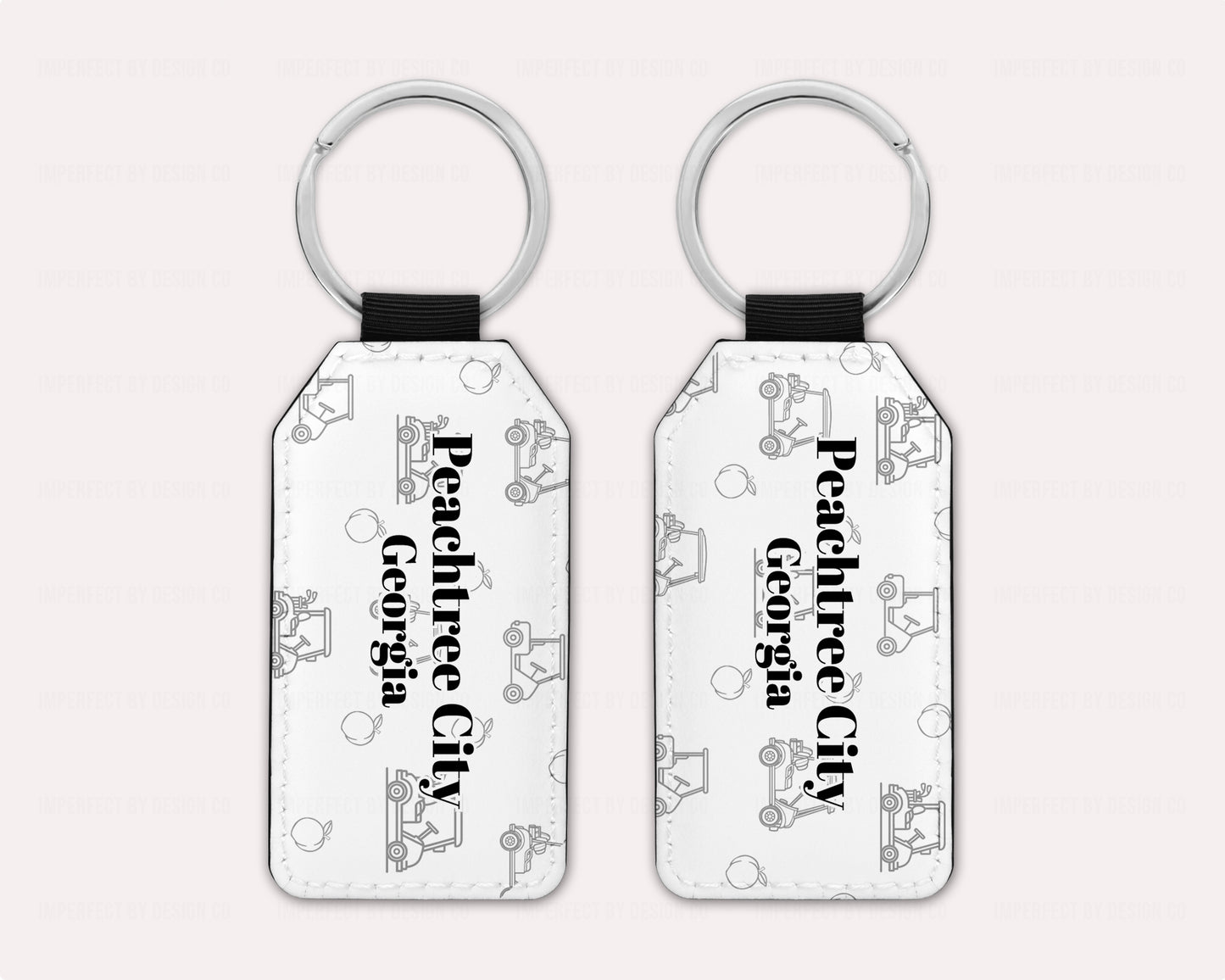 Peachtree City Keychain With Golf Carts & Peaches Pattern
