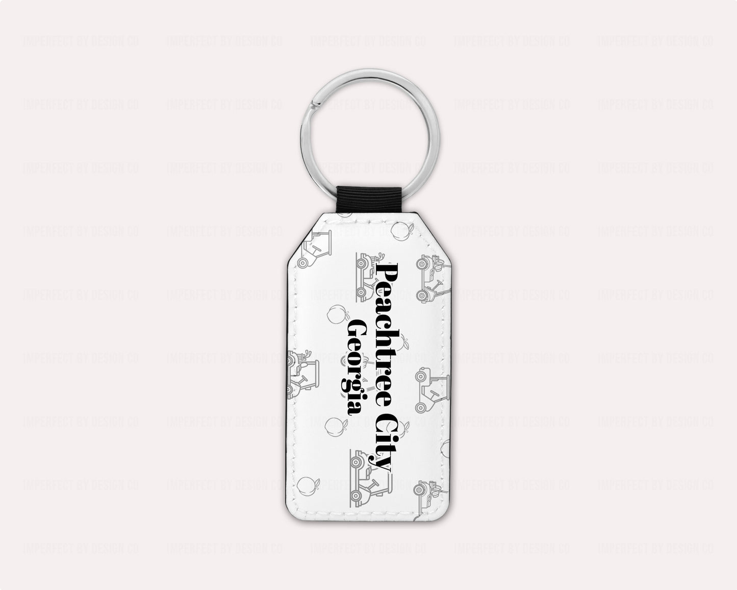 Peachtree City Keychain With Golf Carts & Peaches Pattern