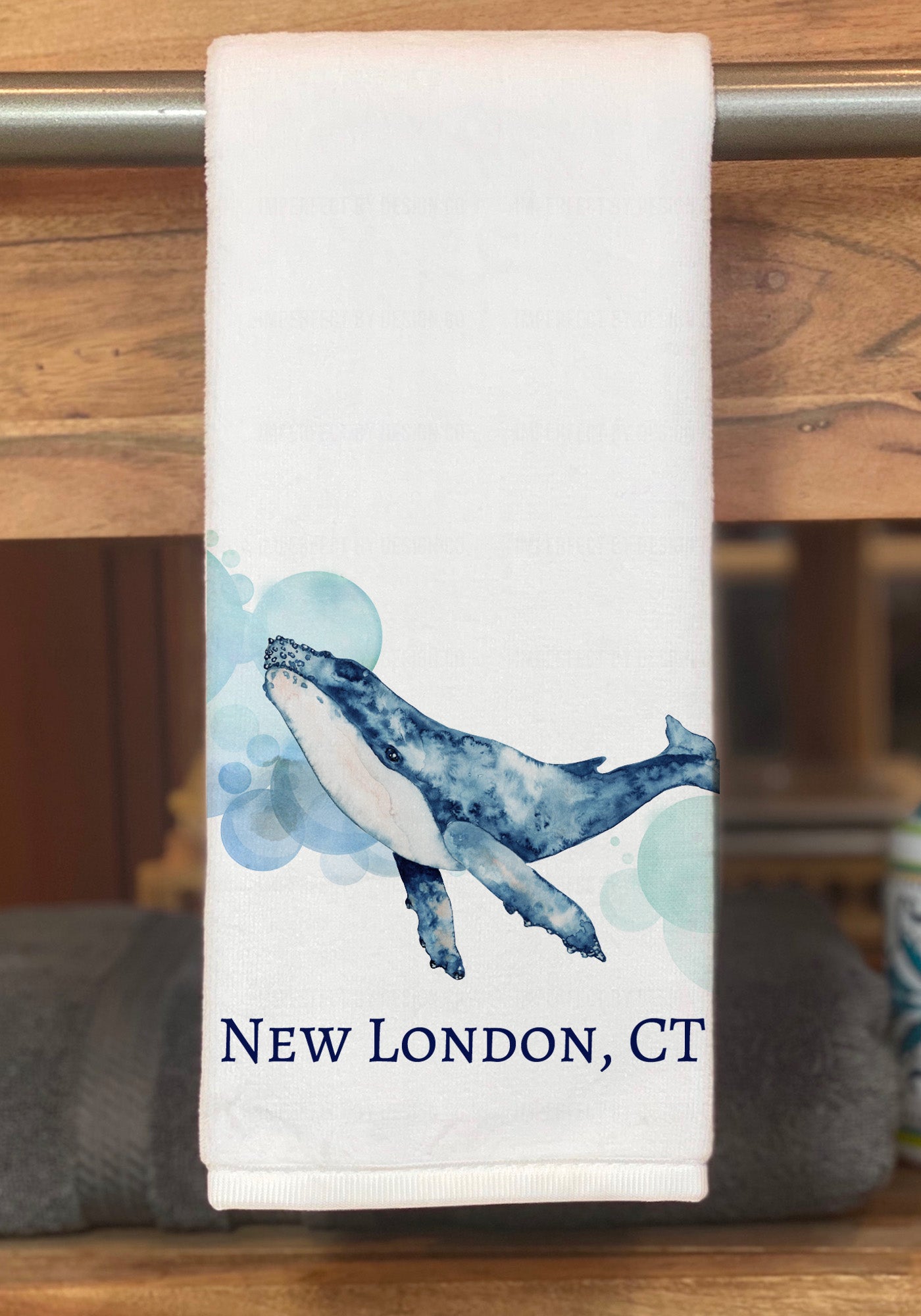 Personalized Coastal-themed guest hand towel with humpback whale design | imperfect by design co