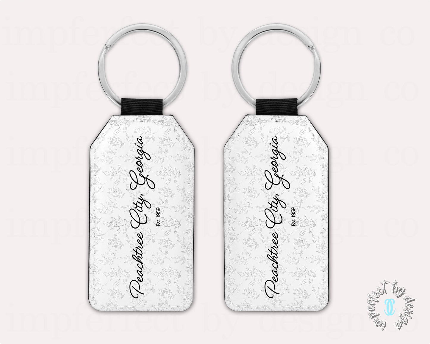Peachtree City Whimsical Leaves Pattern and Script Font - Keychain