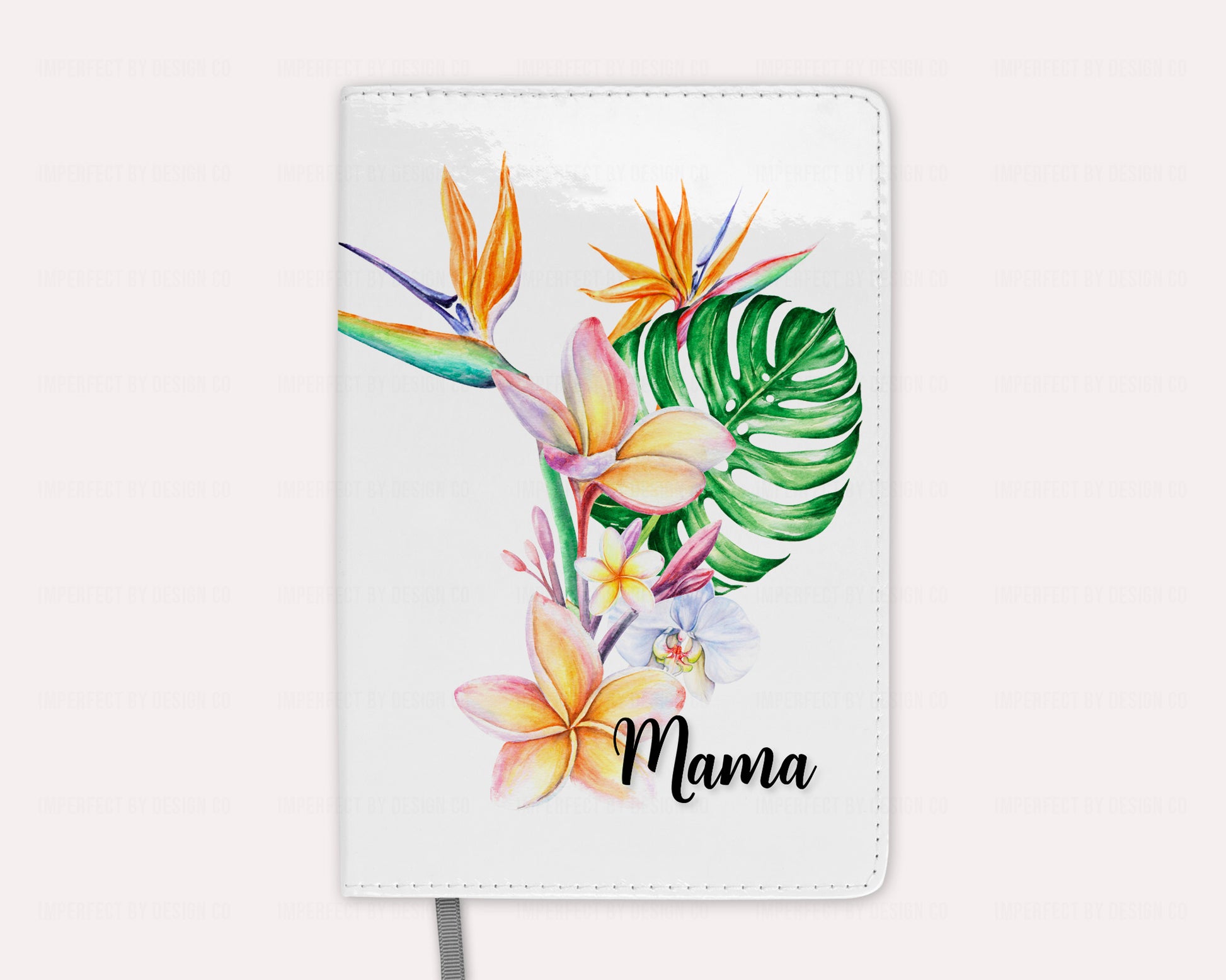 White journal with tropical floral design and personalization | imperfect by design co